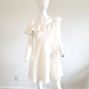 NWT Zara Off the Shoulder Ruffle Fit and Flare Off White Mini Dress Sz L